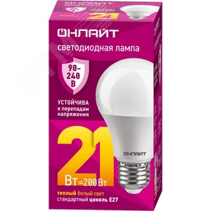 Лампа светодиодная 21 Вт OLL-A60-21-230-2.7К-E27 PRO 90-240В - фото 1