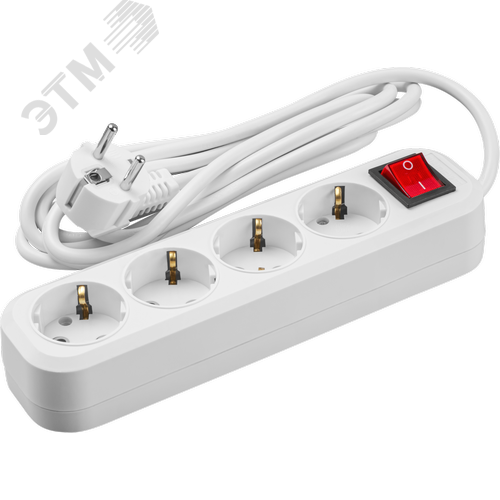 Удлинитель бытовой OPE-S-04-300-ESC-3x1 с заземлением с выключателем 4 розетки 3м ПВС 3х1 3500Вт - фото 1