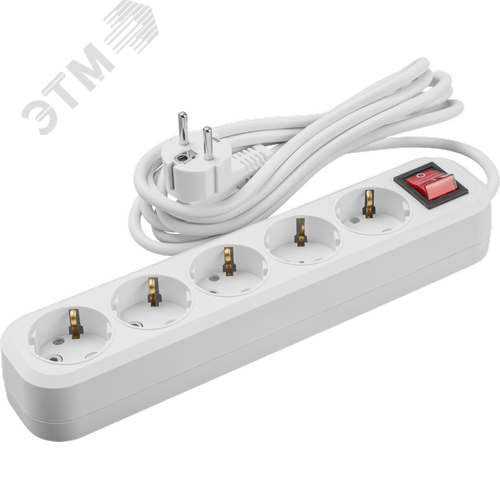 Удлинитель бытовой OPE-S-05-500-ESC-3x1 с заземлением с выключателем 5 розеток  5м ПВС 3х1 3500Вт - фото 1