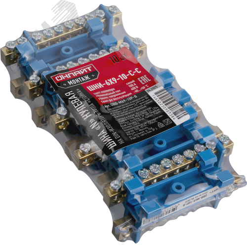 Шина «N» нулевая на DIN-изоляторе типа «Стойка» синий OBB-M69-10P-B - фото 2