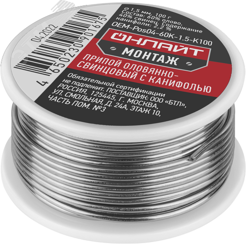 Изображение товара Припой OEM-Pos04-60K-1.5-K100 (катушка, 1.5мм, 100г) (шт)