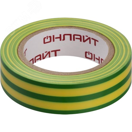 Изолента ПВХ OIT-B15-10-YG желто-зеленая 15мм 10м ОНЛАЙТ - фото 1