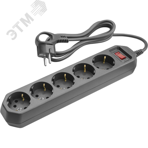 Сетевой фильтр OSP-05-180-ESC-3x0.75-BL 5 розеток 1,8м ПВС 3х0,75 2200Вт с заземлением с выключателем черный - фото 1