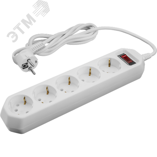 Сетевой фильтр OSP-05-180-ESC-3x0.75-WH 5 розеток 1,8м ПВС 3х0,75 2200Вт с заземлением с выключателем белый - фото 1
