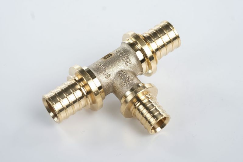 Тройник 20х16х20 переходной, аксиальный, латунь DZR