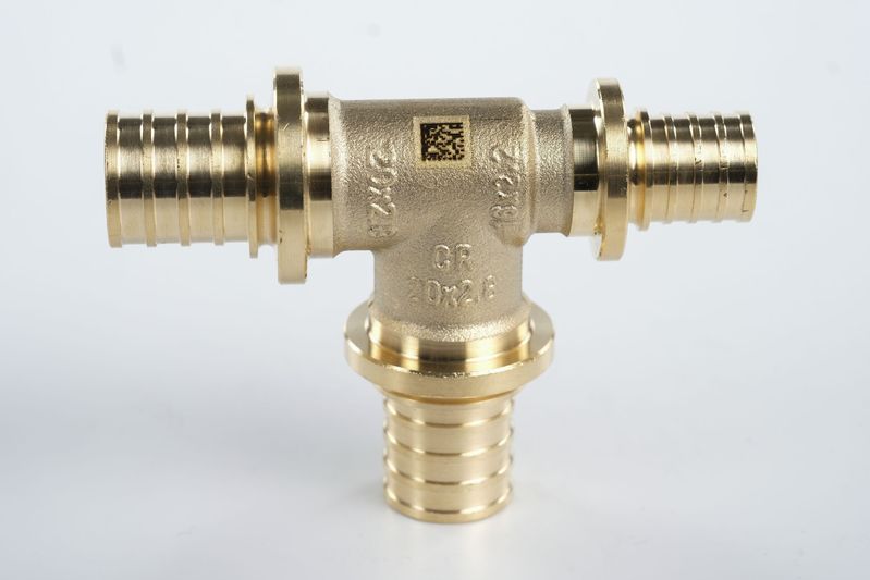 Тройник 20х20х16 переходной, аксиальный, латунь DZR