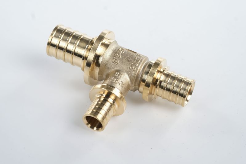 Тройник 25х20х16 переходной, аксиальный, латунь DZR