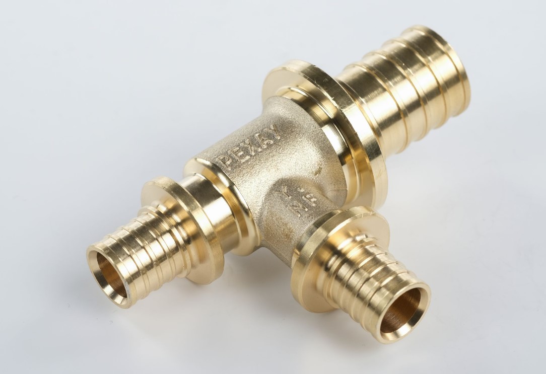 Тройник 40х32х32 переходной, аксиальный, латунь DZR