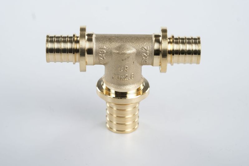 Тройник 16х20х16 переходной, аксиальный, латунь DZR