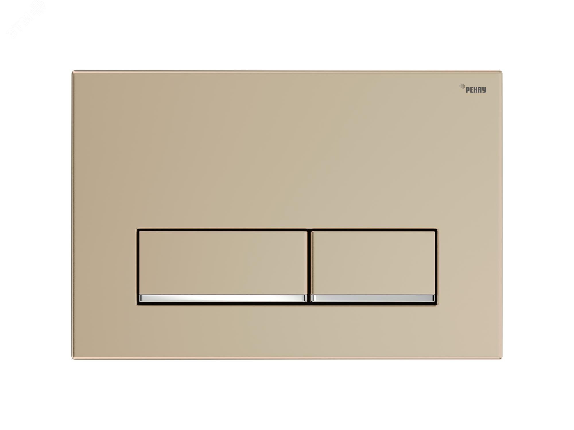 Изображение товара Панель смыва NOVA LONG 002 с прямоугольными клавишами, пластик, золотой, матовый, нижняя полоса клавиш хром, глянцевый (шт)