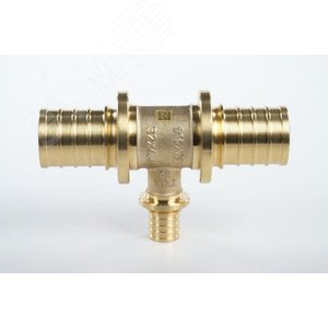 Тройник 32х16х32 переходной, аксиальный, латунь DZR - фото 2