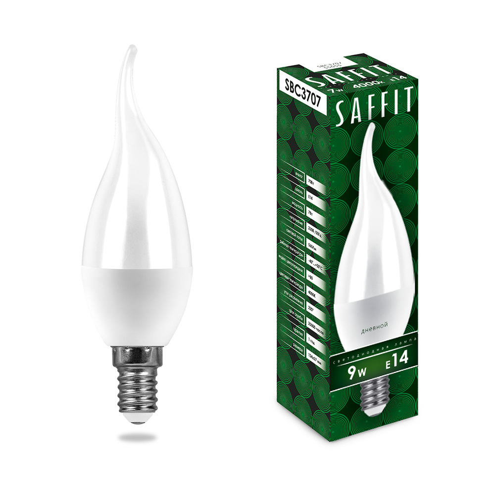 Лампа светодиодная LED 9вт Е14 дневной матовая свеча на ветру