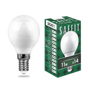 Лампа светодиодная LED 11вт Е14 теплый матовый шар SBG4511 SAFFIT