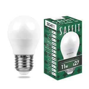 Лампа светодиодная LED 11вт Е27 дневной матовый шар SBG4511 SAFFIT