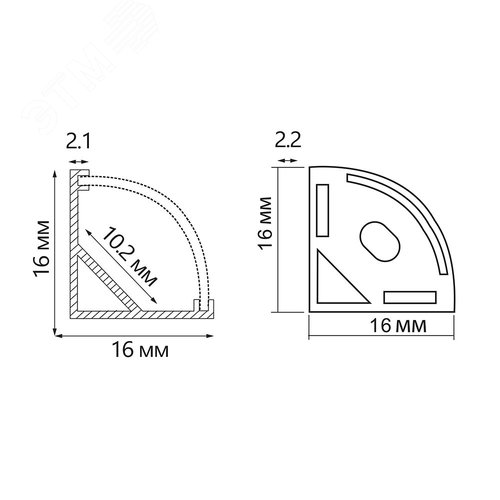 Профиль угловой алюминиевый 1 м с матовым экраном 2 заглушки 2 крепежа для светодиодных лент - фото 2