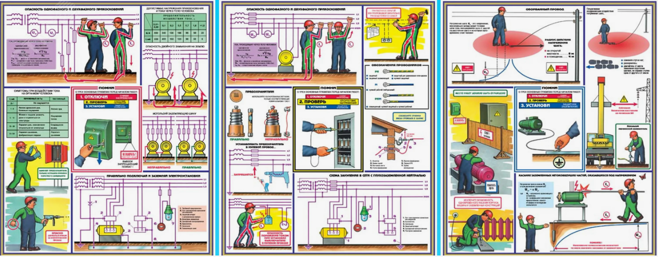 Изображение товара Плакат «Электробезопасность при напряжении до 1000В» (М-64, ламинированная бумага, A2, 3 листа) (шт)