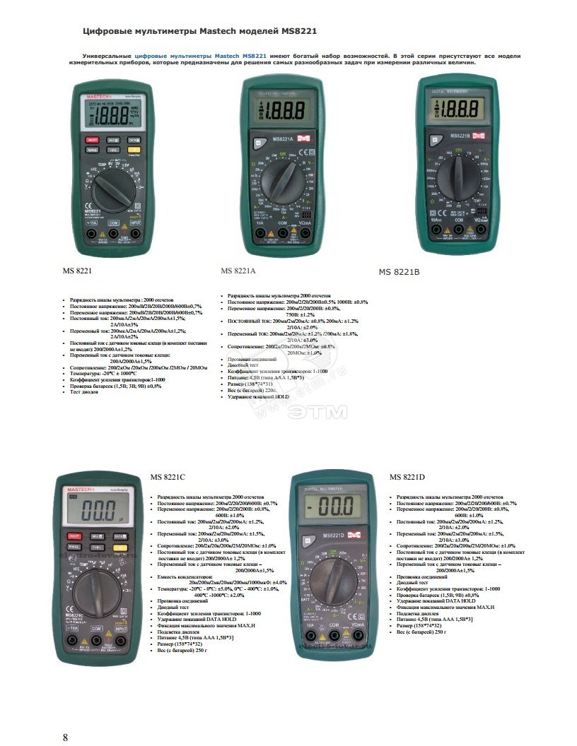 Купить Мультиметр MS8221C | Интернет-магазин ЭТМ iPRO