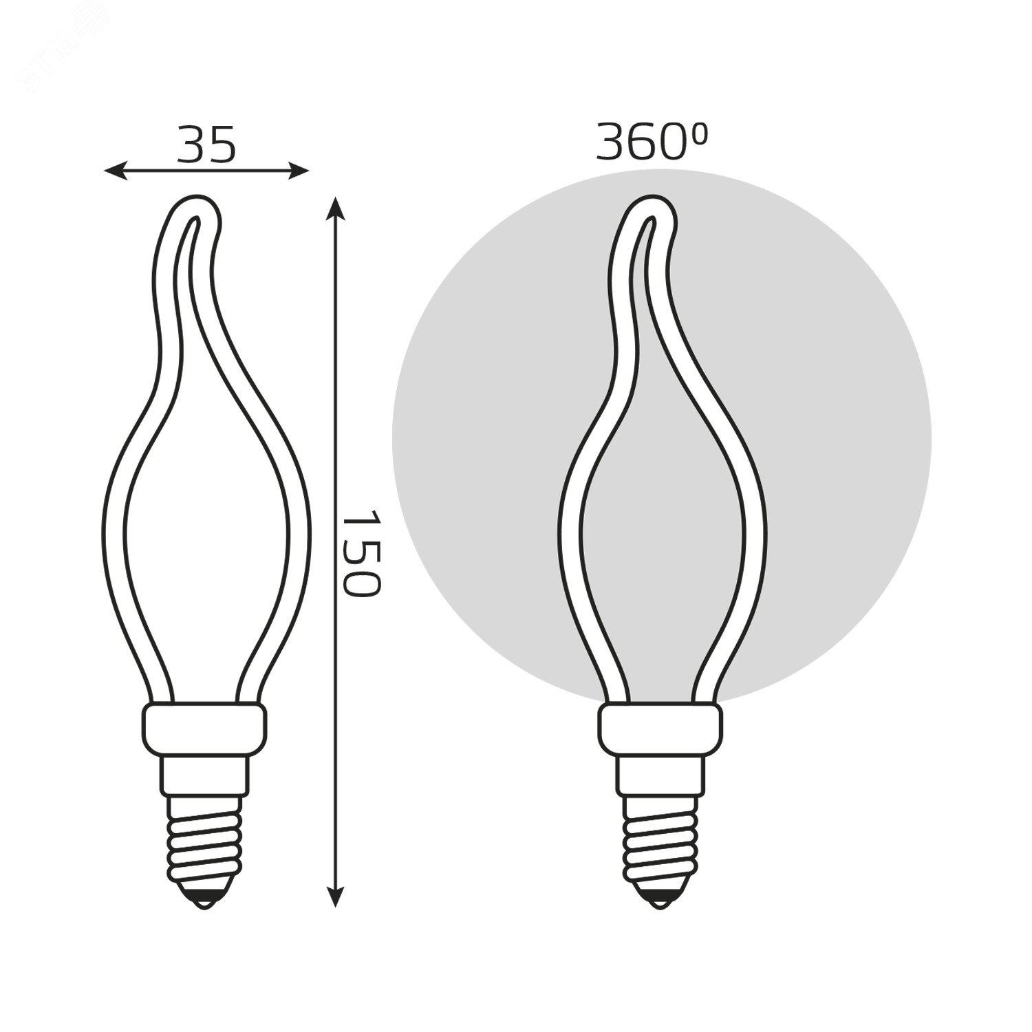 Лампа светодиодная филаментная LED 4 Вт 330 лм 2700К AC185-265В E14 контурная Artline Свеча теплая матовая колба Black Filament Gauss 1000801104 GAUSS - превью 8