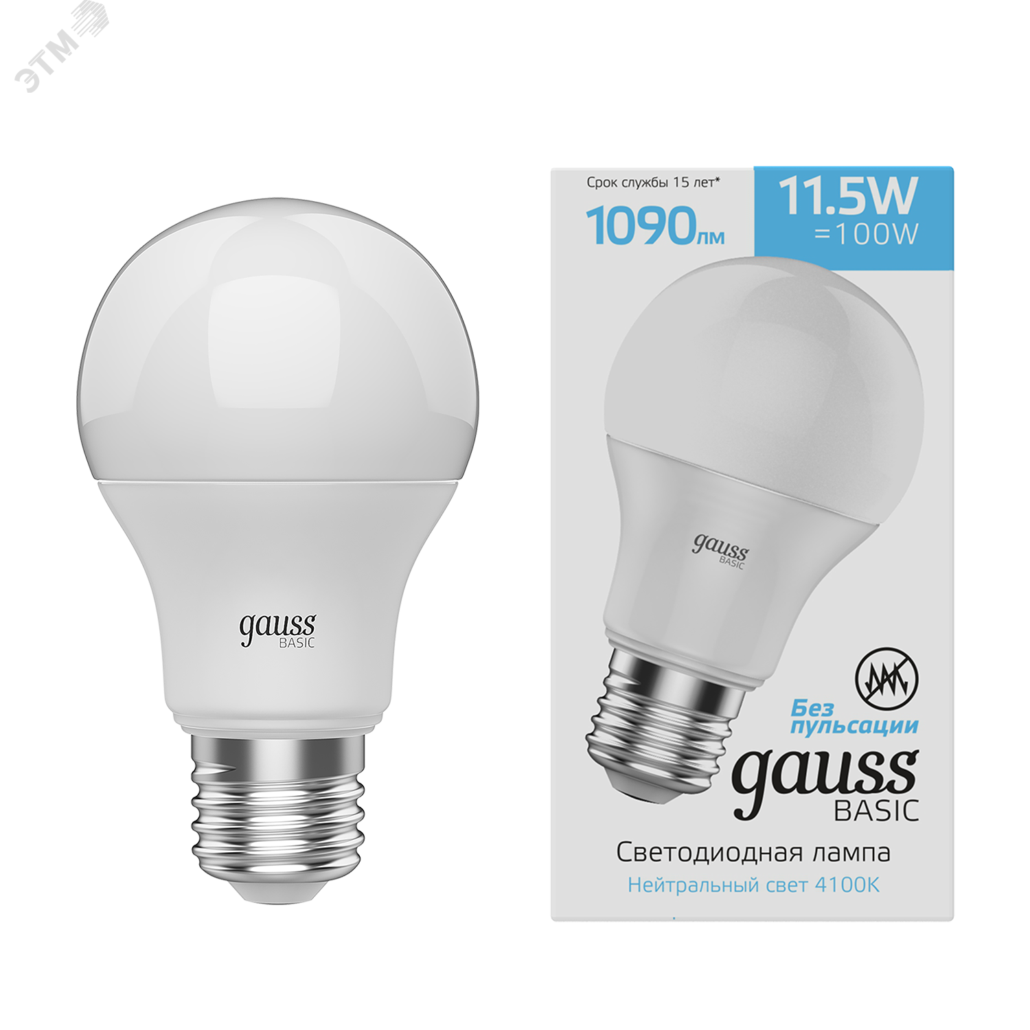 Лампа светодиодная LED 11.5 Вт1090 Лм 4100К белая E27 A60 Basic Gauss 1023222 GAUSS - превью 2