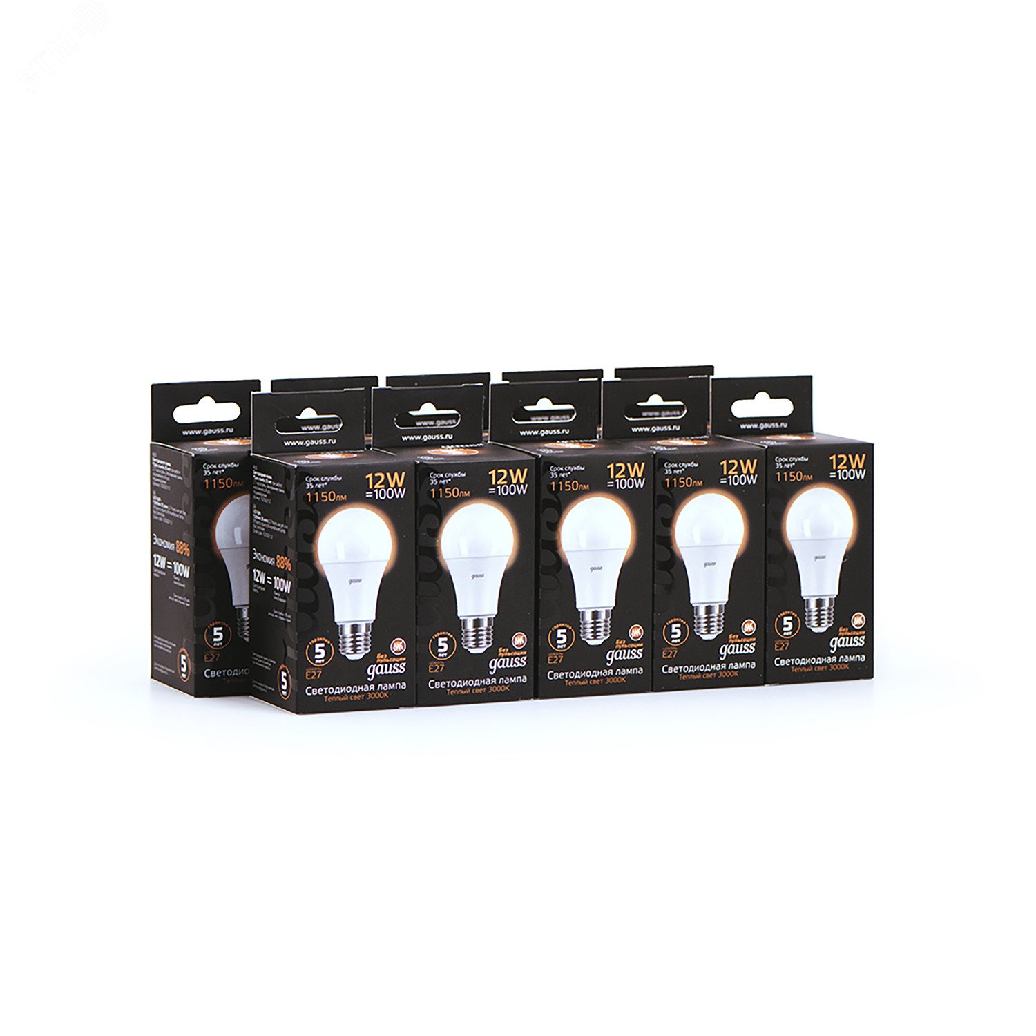 Лампа светодиодная LED 12 Вт 1150 лм 3000К AC150-265В E27 А60 (груша) теплая Black 102502112 GAUSS - превью 5