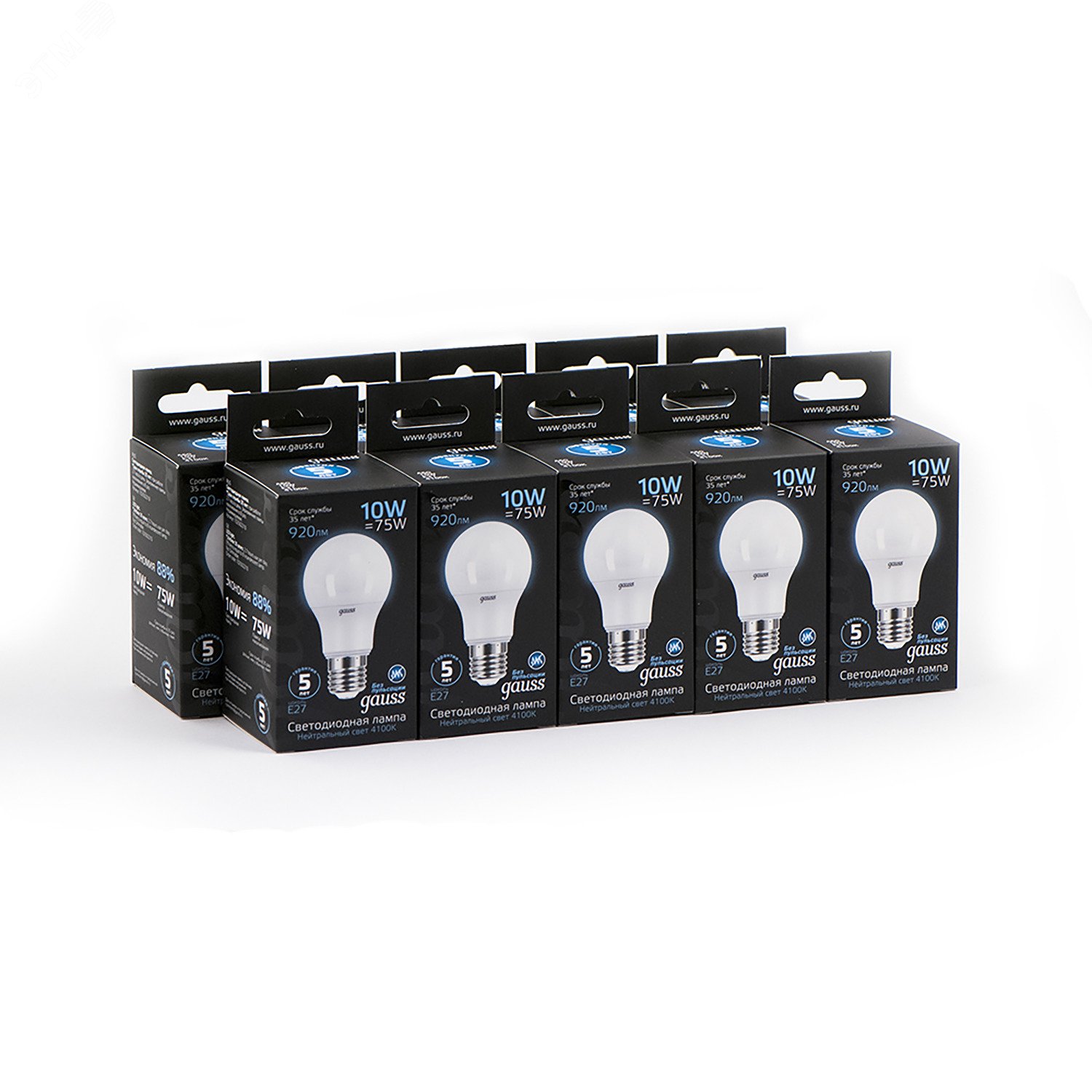 Лампа светодиодная LED 10 Вт 920 лм 4100К AC150-265В E27 А60 (груша) нейтральный Black 102502210 GAUSS - превью 4