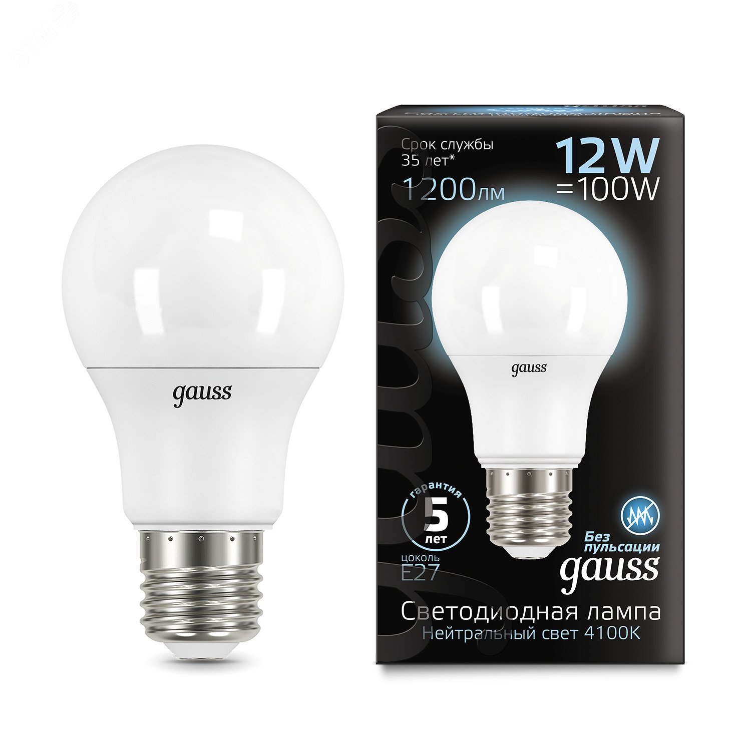Лампа светодиодная LED 12 Вт 1200х100х60 (груша) нейтральный Black 102502212 GAUSS - превью 3