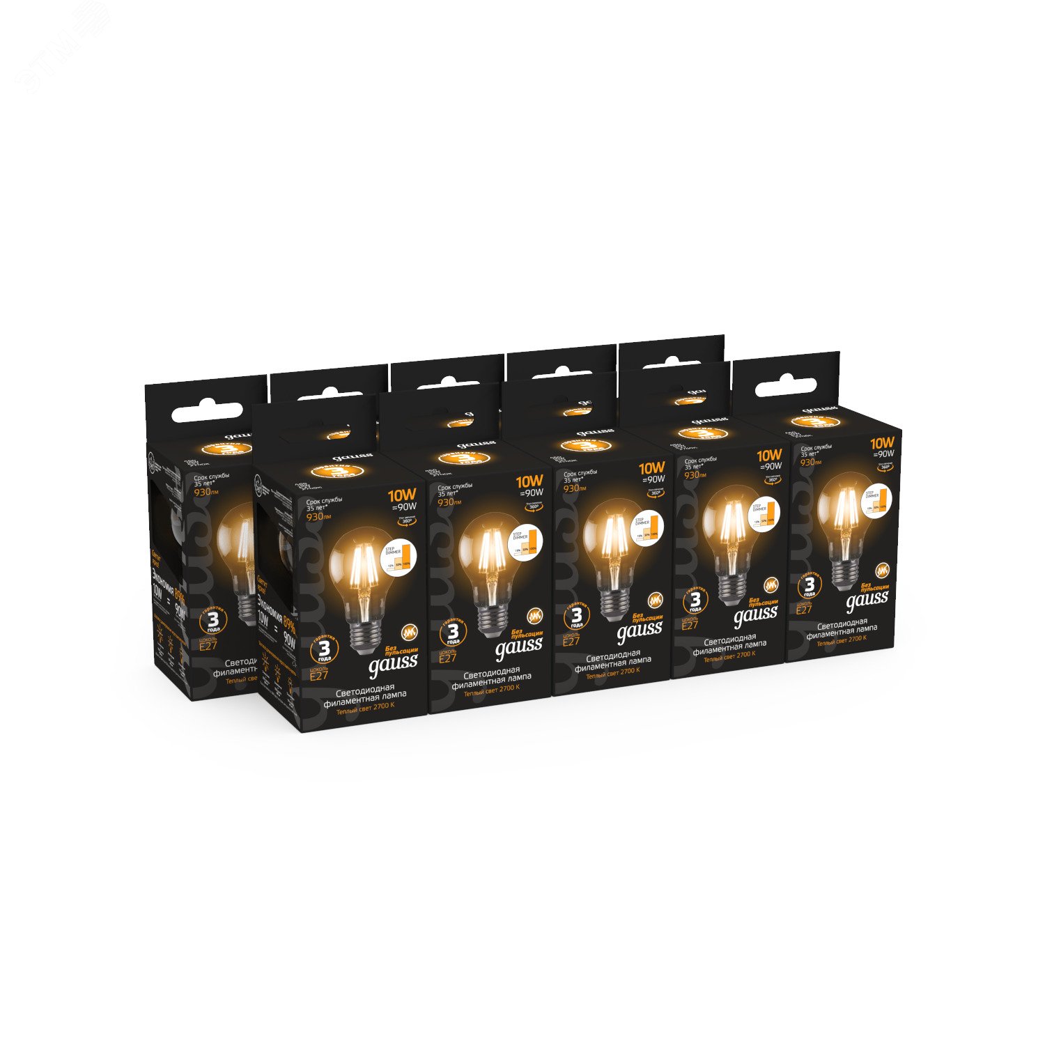 Лампа светодиодная филаментная LED 10 Вт 930 лм 2700К AC185-265В E27 А60 (груша) теплая шаговое диммирование выключателем Black Filament 102802110-S GAUSS - превью 5