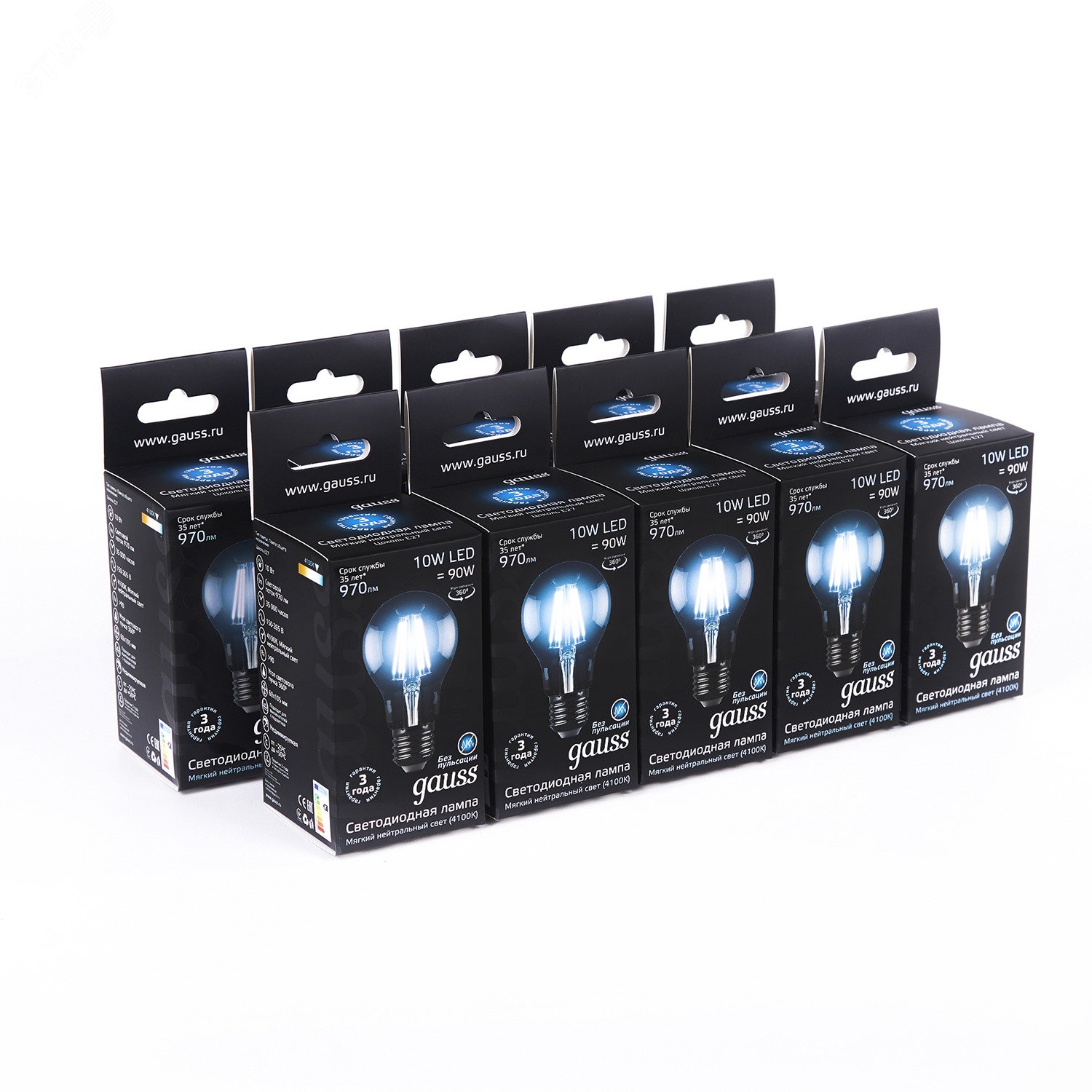 Лампа светодиодная филаментная LED 10 Вт 970 лм 4100К AC185-265В E27 А60 (груша) нейтральный Black Filament 102802210 GAUSS - превью 5
