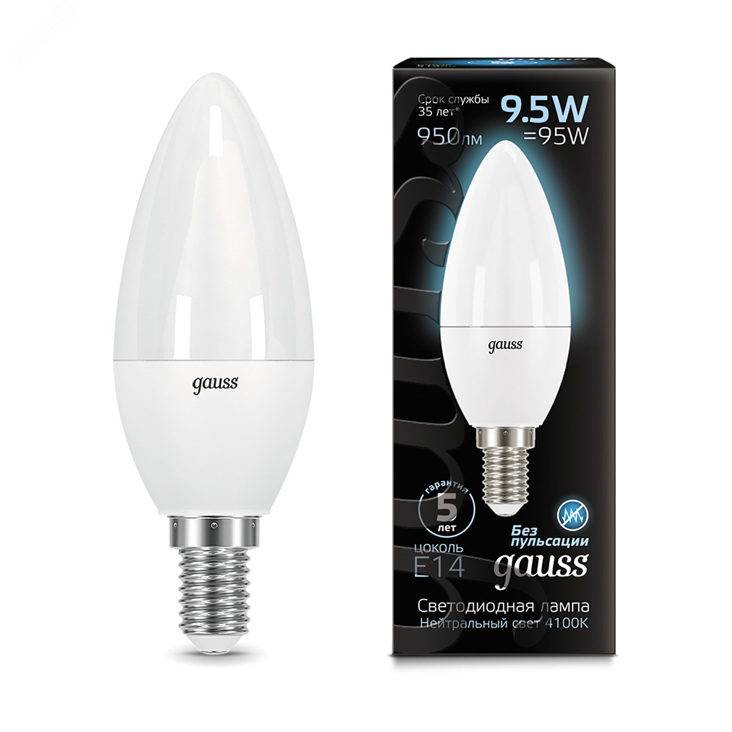 Лампа светодиодная LED 9.5 Вт 950 лм 4100К AC150-265В E14 свеча нейтральный  Black Gauss 103101210 GAUSS - превью 2