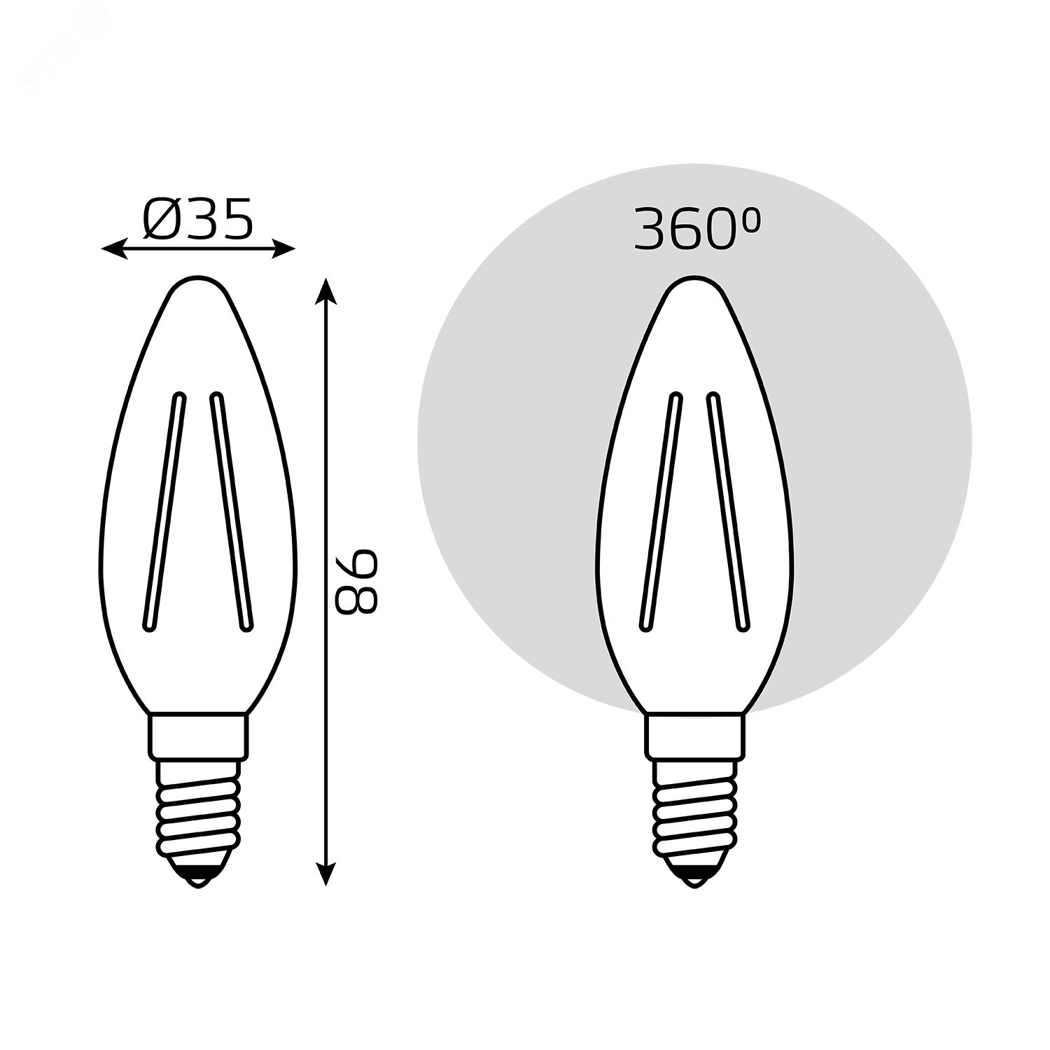 Лампа светодиодная филаментная LED 5 Вт 420 лм 2700К AC185-265В E14 свеча теплая диммируемая Black Filament Gauss 103801105-D GAUSS - превью 9