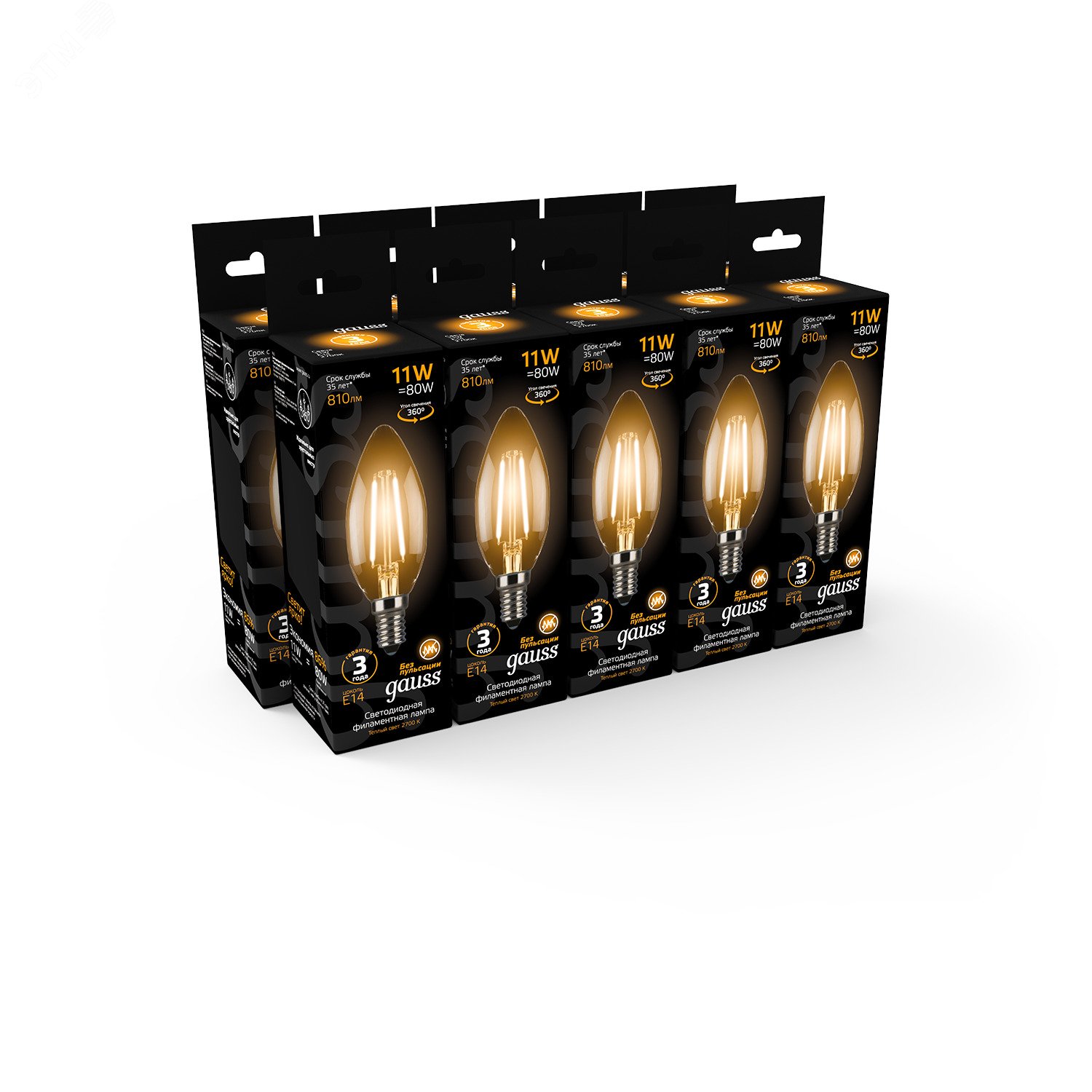 Лампа светодиодная филаментная LED 11 Вт 810 лм 2700К AC185-265В E14 свеча теплая  Black Filament Gauss 103801111 GAUSS - превью 8