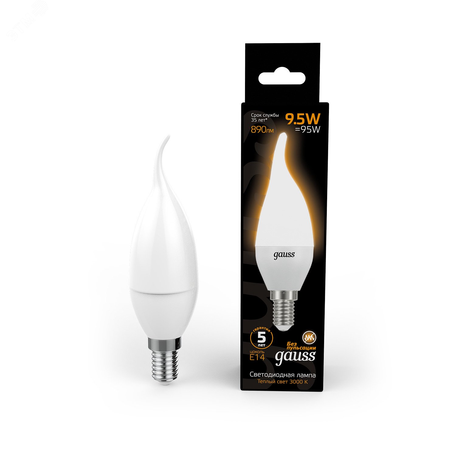 Лампа светодиодная LED 9.5 Вт 890 лм 3000К AC150-265В E14 свеча теплая Black 104101110 GAUSS - превью 3