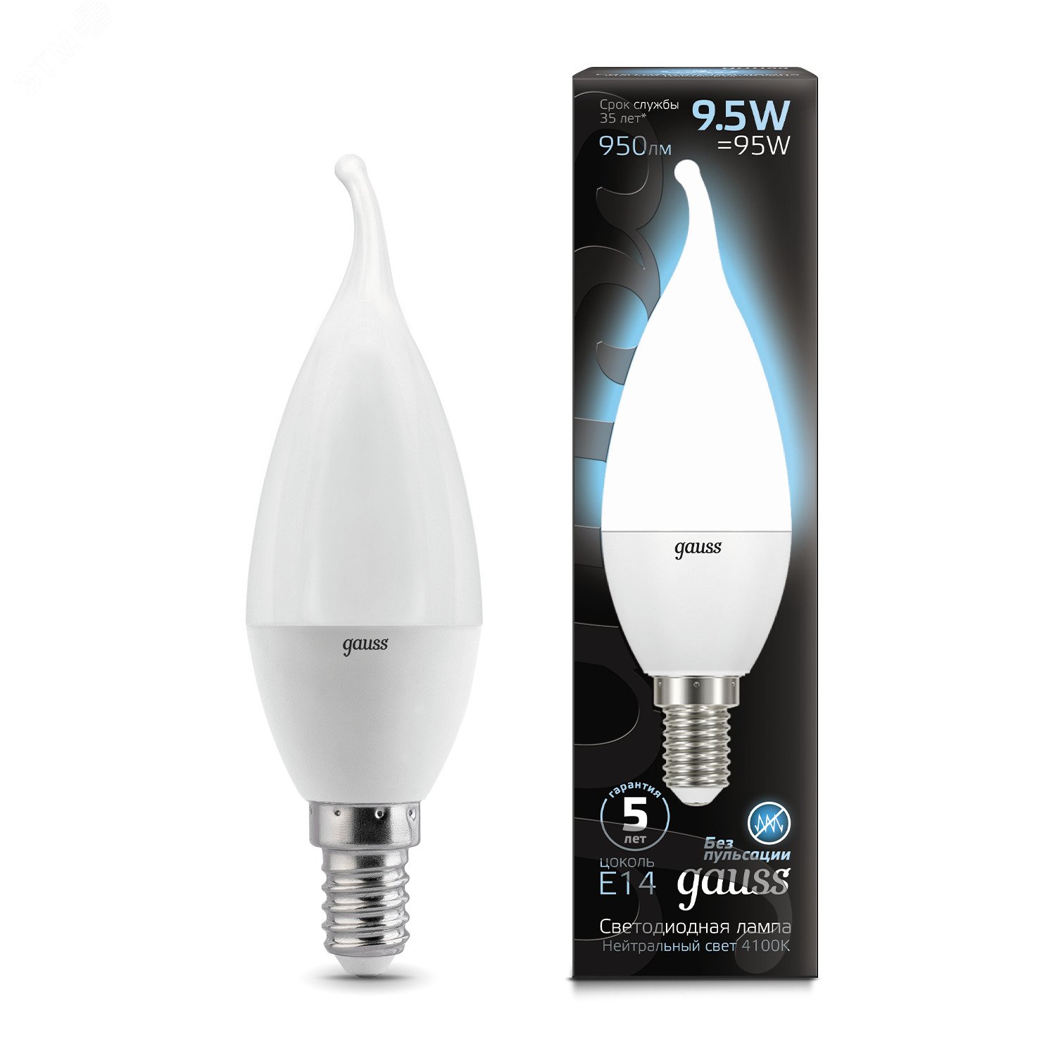 Лампа светодиодная LED 9.5 Вт 950 лм 4100К AC150-265В E14 свеча нейтральный Black 104101210 GAUSS - превью 2