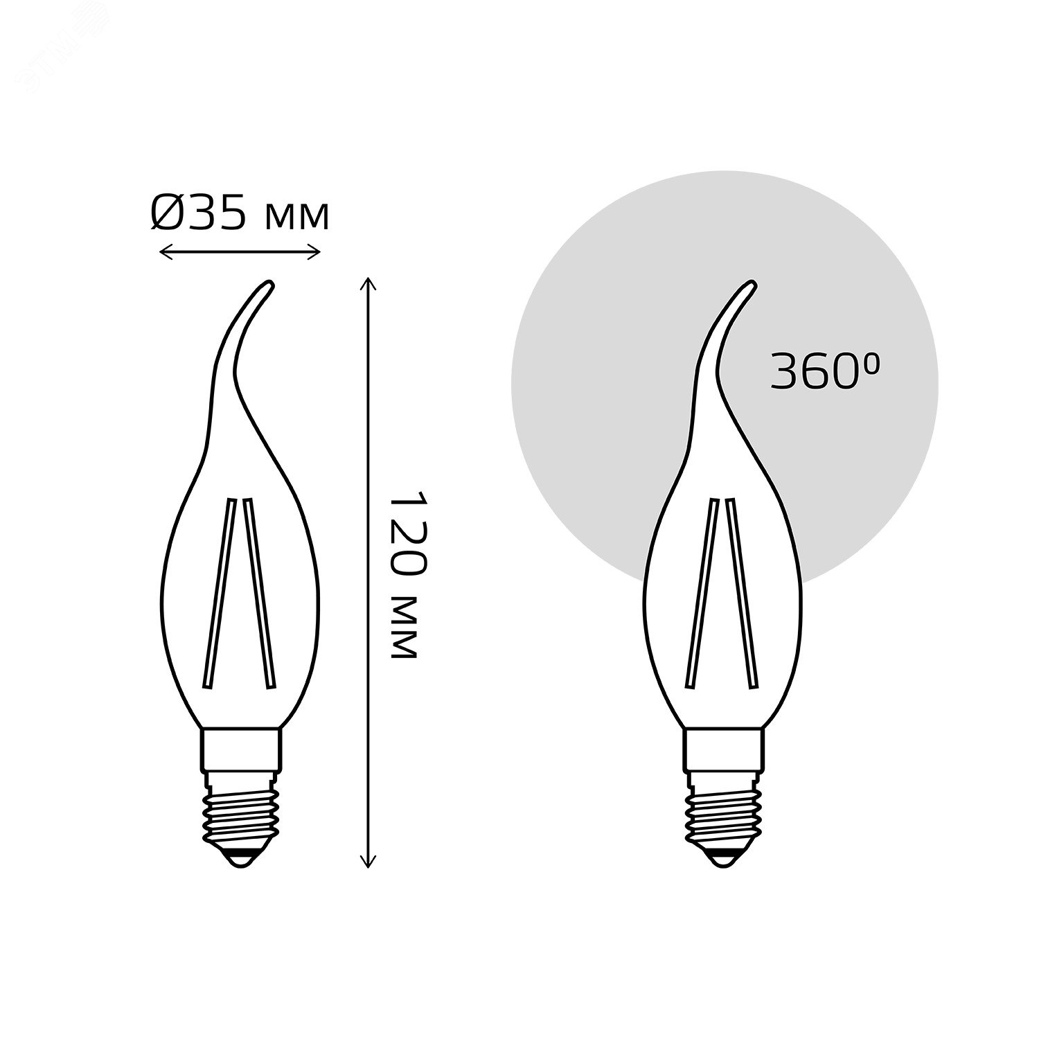 Лампа светодиодная филаментная LED 4.5 Вт 420 лм 4100К AC180-240В E14 свеча нейтральный  Basic Gauss 1041125 GAUSS - превью 7