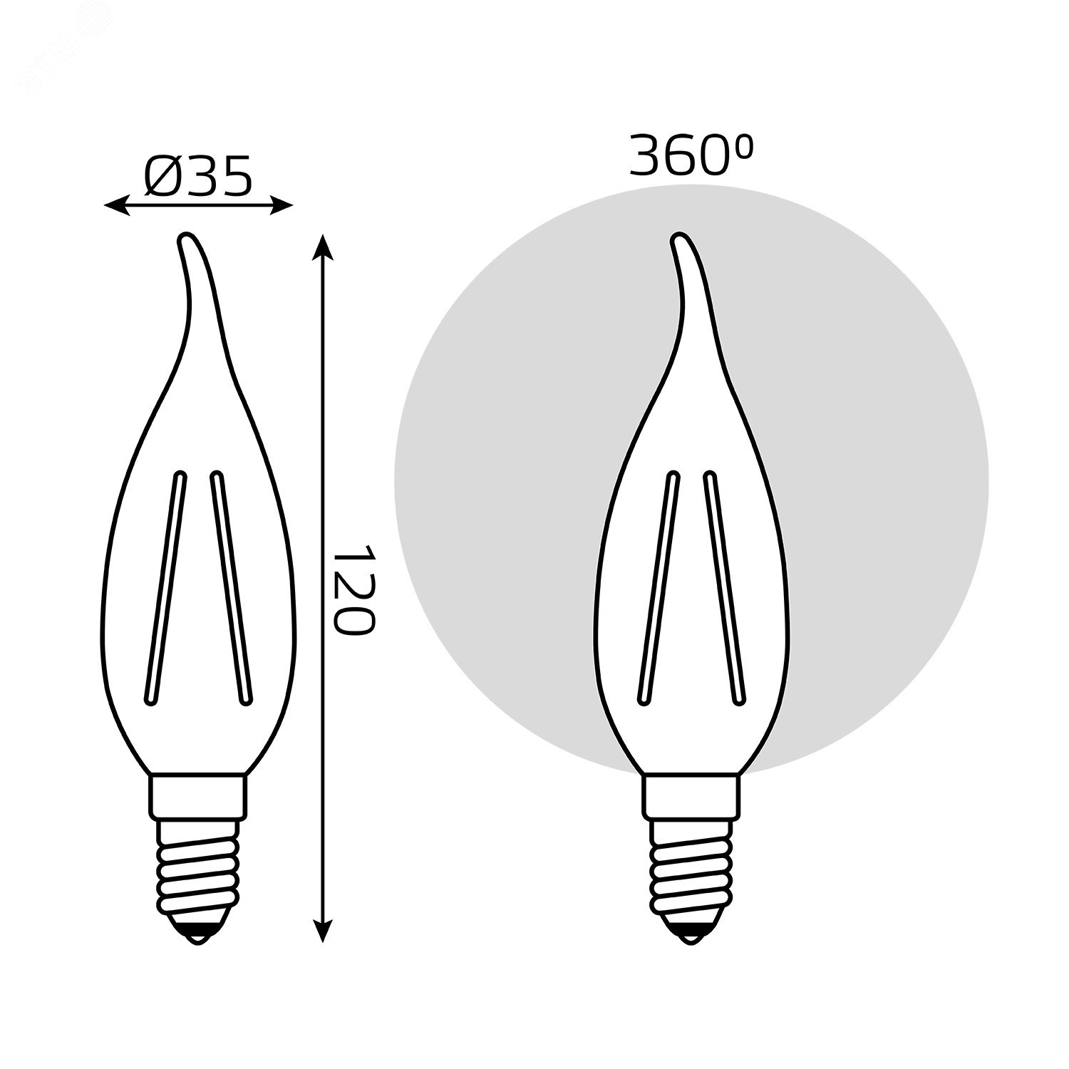 Лампа светодиодная филаментная LED 5 Вт 420 лм 2700К AC185-265В E14 свеча теплая диммируемая Black Filament 104801105-D GAUSS - превью 8