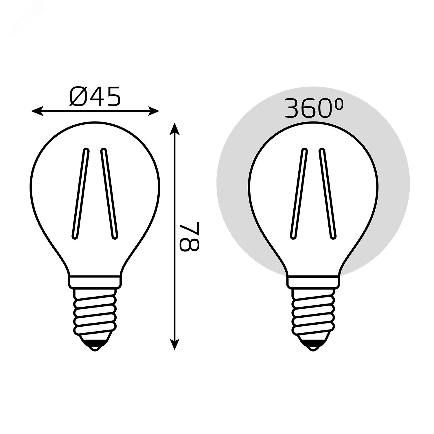 Лампа светодиодная филаментная LED 5.5 Вт 530 лм 4100К AC180-240В E14 шар P45 нейтральный (промоупаковка 3 лампы) Basic 1051126T GAUSS - превью 3