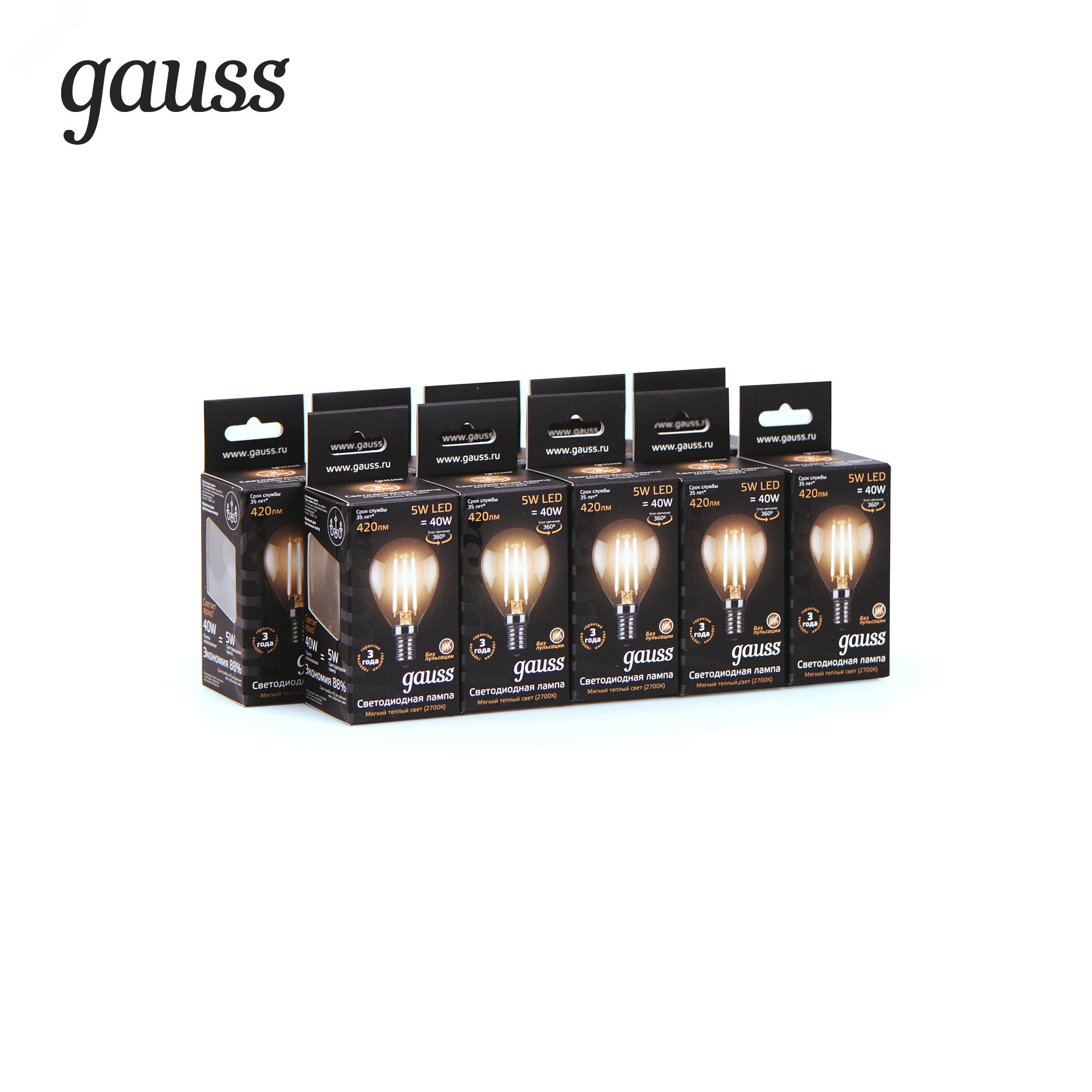 Лампа светодиодная филаментная LED 5 Вт 420 лм 2700К AC185-265В E14 шар P45 теплая Black Filament 105801105 GAUSS - превью 3
