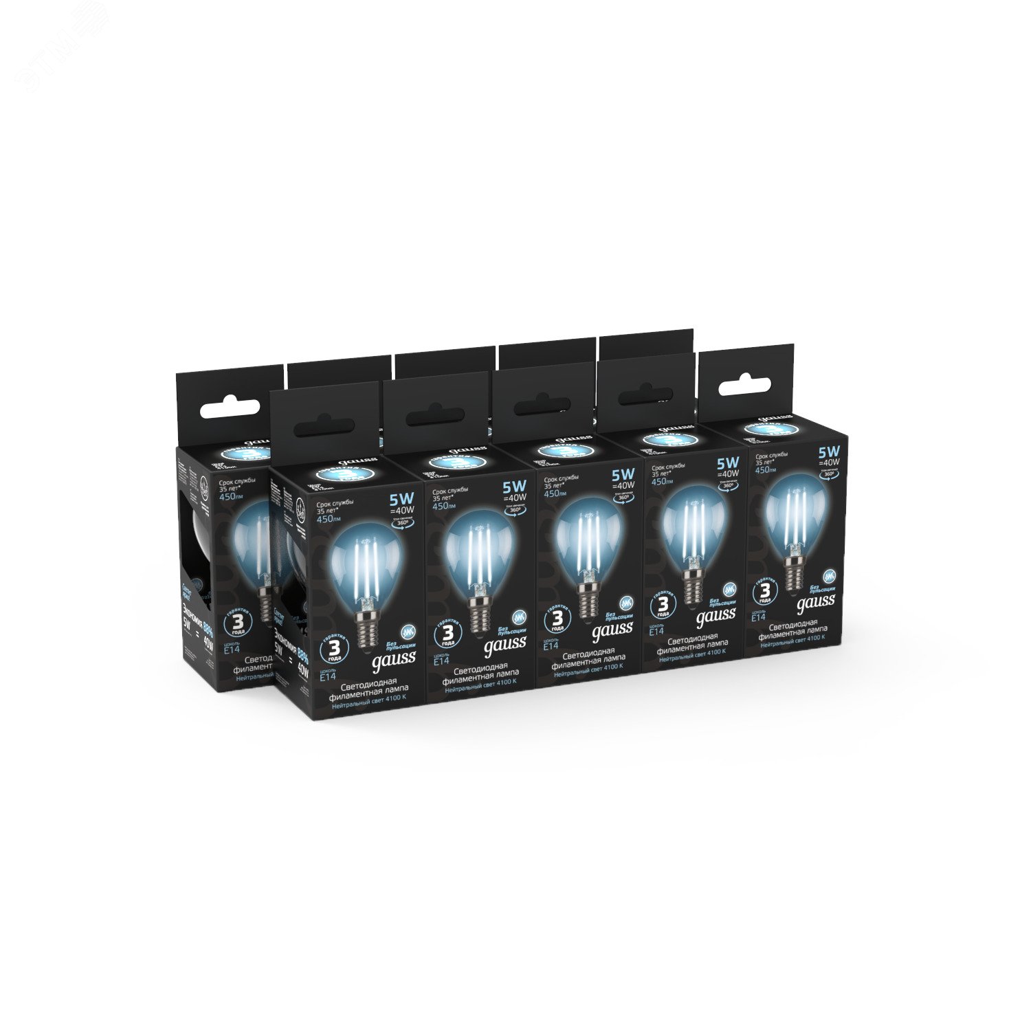 Лампа светодиодная филаментная LED 5 Вт 450 лм 4100К AC185-265В E14 шар P45 нейтральный Black Filament 105801205 GAUSS - превью 5