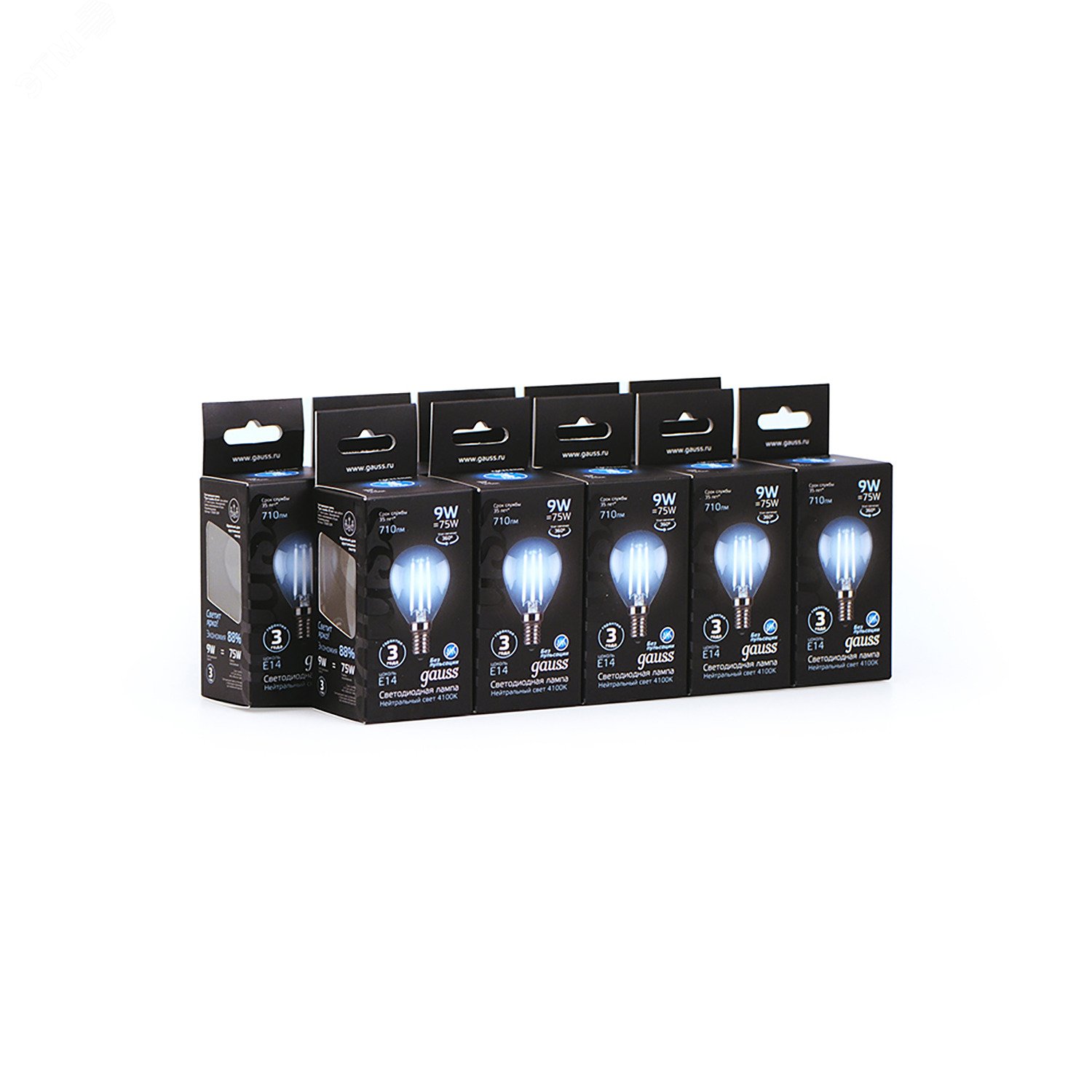 Лампа светодиодная филаментная LED 9 Вт 710 лм 4100К AC150-265В E14 шар P45 нейтральный Black Filament 105801209 GAUSS - превью 4
