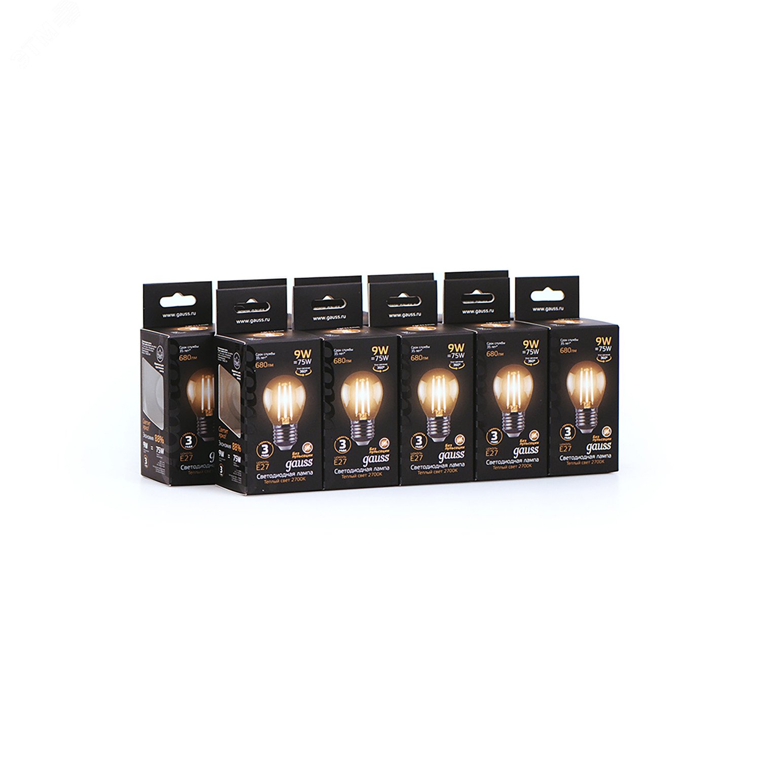 Лампа светодиодная филаментная LED 9 Вт 680 лм 2700К AC150-265В E27 шар P45 теплая Black Filament 105802109 GAUSS - превью 5