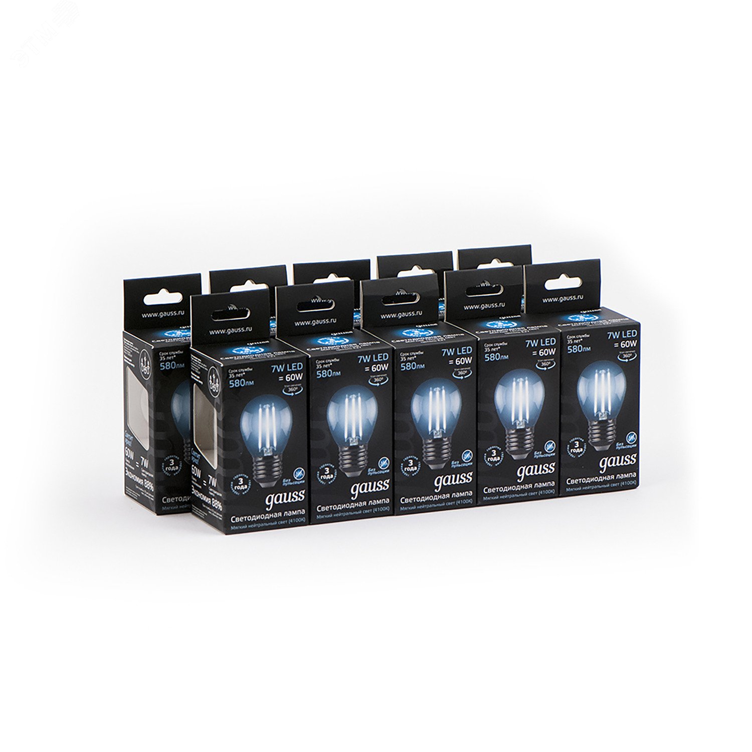 Лампа светодиодная филаментная LED 7 Вт 580 лм 4100К AC150-265В E27 шар P45 нейтральный Black Filament 105802207 GAUSS - превью 5