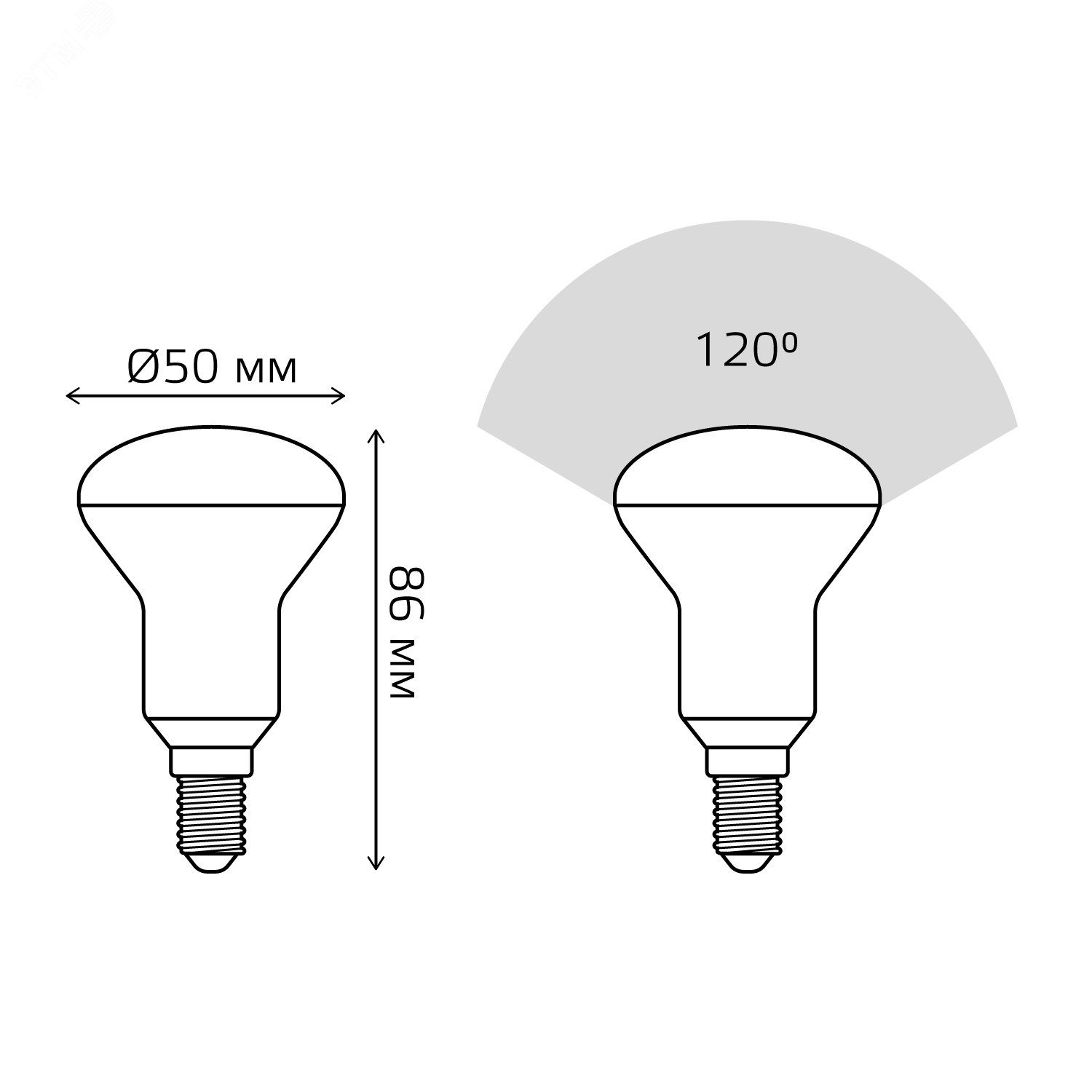 Лампа светодиодная LED 6 Вт 500 лм 3000К AC150-265В E14 грибок R50 теплая Black 106001106 GAUSS - превью 7