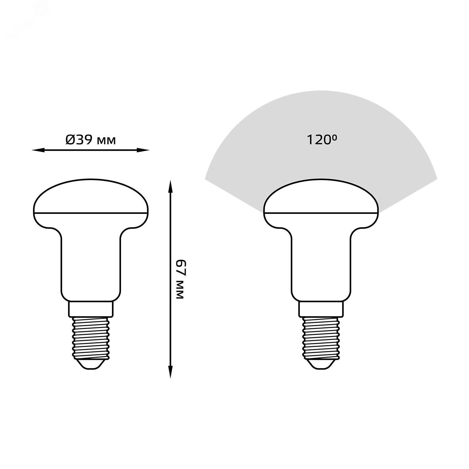 Лампа светодиодная LED 4 Вт 370 лм 4100К AC150-265В E14 грибок R39 нейтральный Black 106001204 GAUSS - превью 7