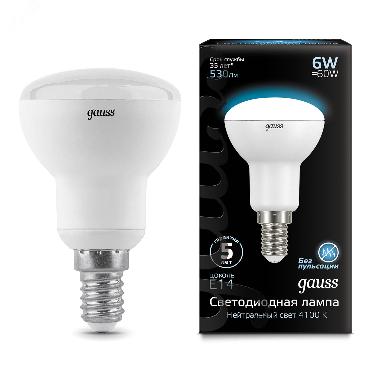 Лампа светодиодная LED 6 Вт 530 лм 4100К AC150-265В E14 грибок R50 нейтральный Black 106001206 GAUSS - превью 3
