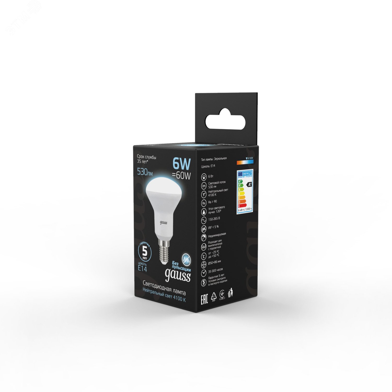 Лампа светодиодная LED 6 Вт 530 лм 4100К AC150-265В E14 грибок R50 нейтральный Black 106001206 GAUSS - превью 5