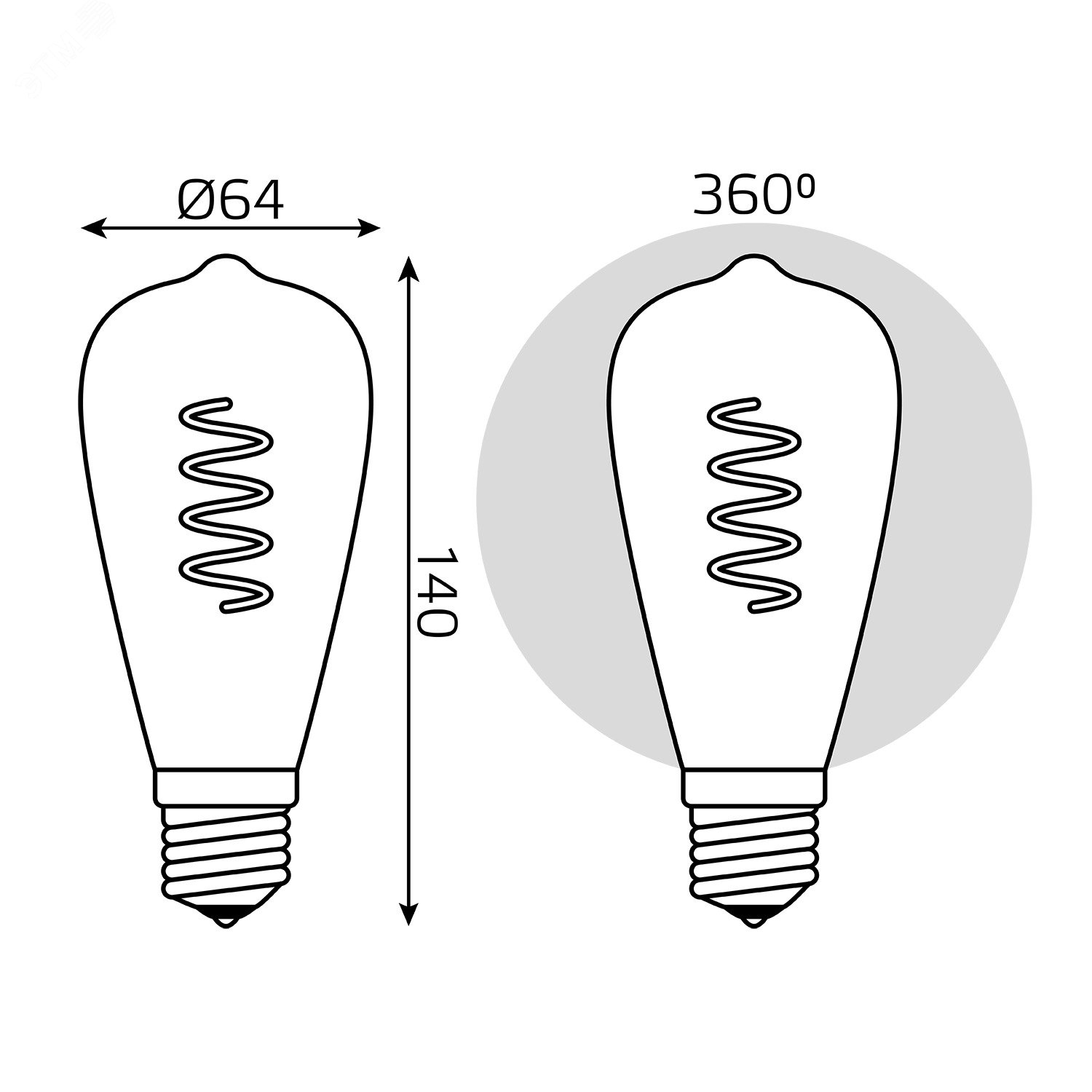 Лампа светодиодная филаментная LED 6 Вт 360 лм 2400К AC185-265В E27 ST64 теплая золотистая колба Black Filament Gauss 157802006 GAUSS - превью 8