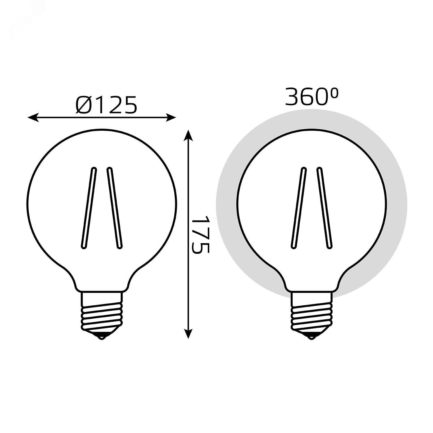 Лампа светодиодная филаментная LED 10 Вт 820 лм 2400К AC185-265В E27 шар G125 теплая золотистая колба диммируемая Black Filament Gauss 158802010-D GAUSS - превью 7