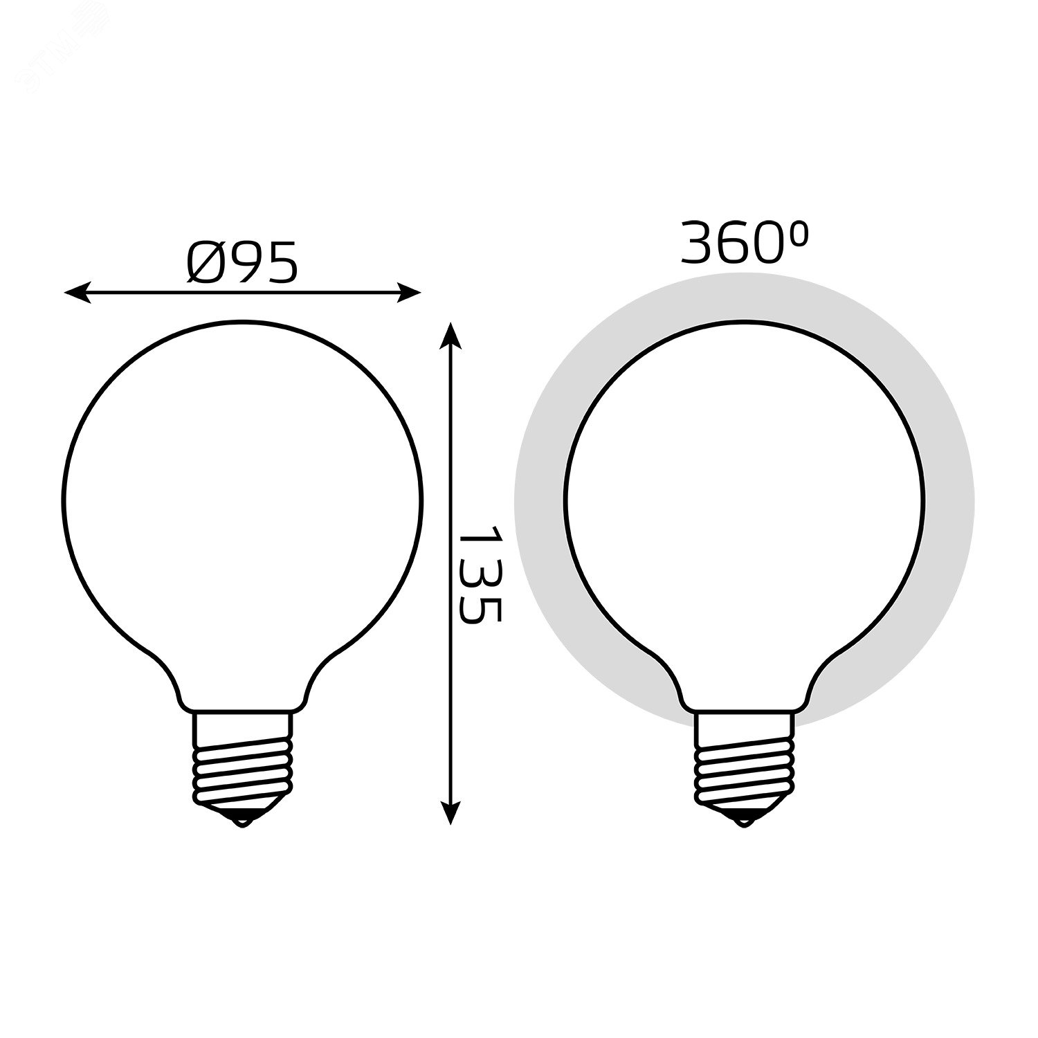 Лампа светодиодная филаментная LED 10 Вт 1070 лм 3000К AC185-265В E27 шар G95 теплая матовая колба диммируемая Black Filament Gauss 189202110-D GAUSS - превью 7