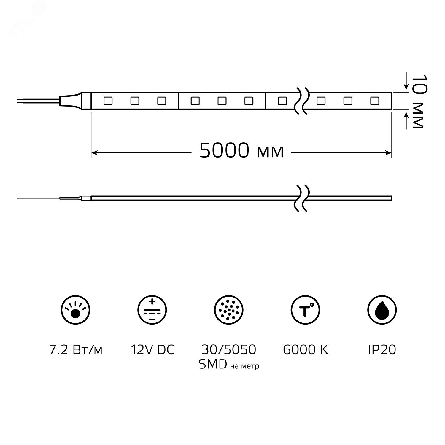 Лента светодиодная LED 5050/30-SMD 7,2 Вт/м 250 Лм/м 6000К холодный IP20 12 В DC 8 мм (катушка 5 м ZIP bag) Elementary 355000307 GAUSS - превью 8