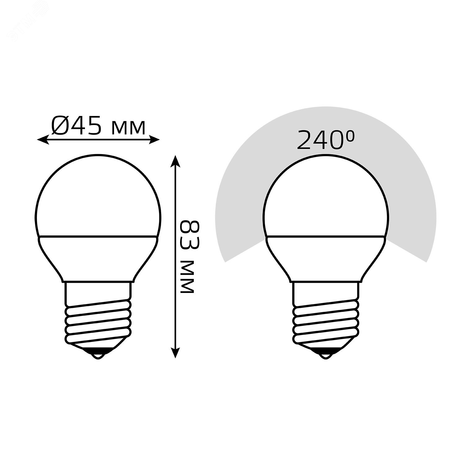 Лампа светодиодная LED 7 Вт 450 лм 3000К AC180-240В E27 шар P45 теплая (промоупаковка 3 лампы) Elementary 53217T GAUSS - превью 7